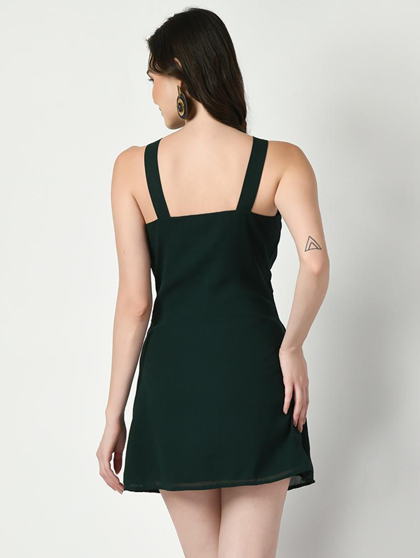 bottle green solid skater dress - 20351727 - Standard Image - 2