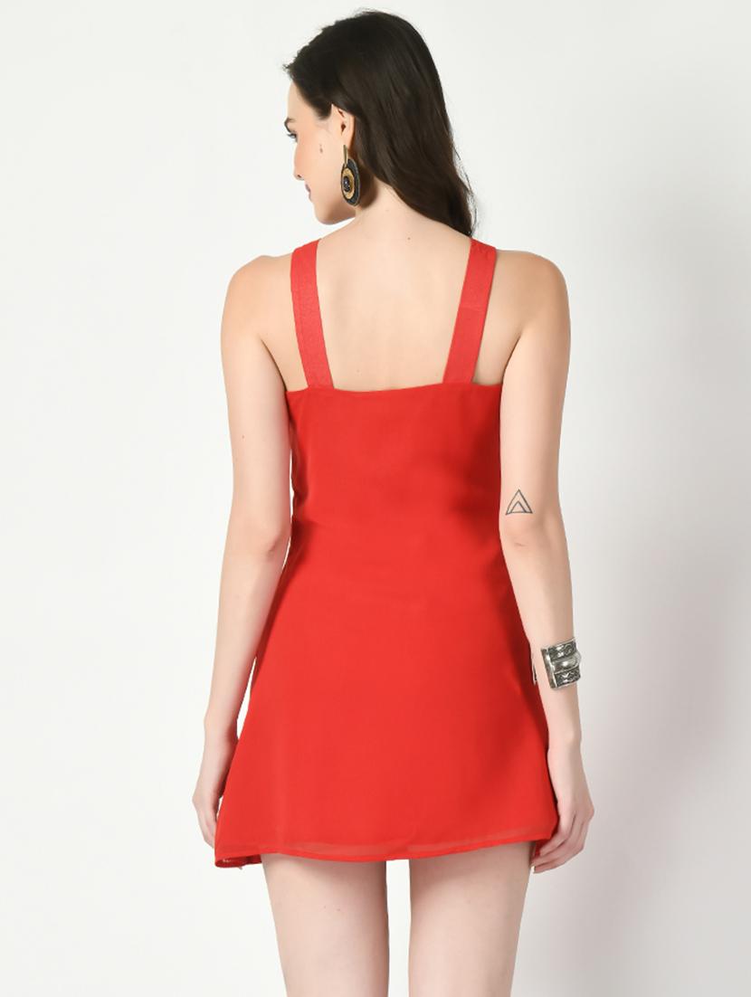 red solid halter neck a-line dress - 20351729 - Standard Image - 2