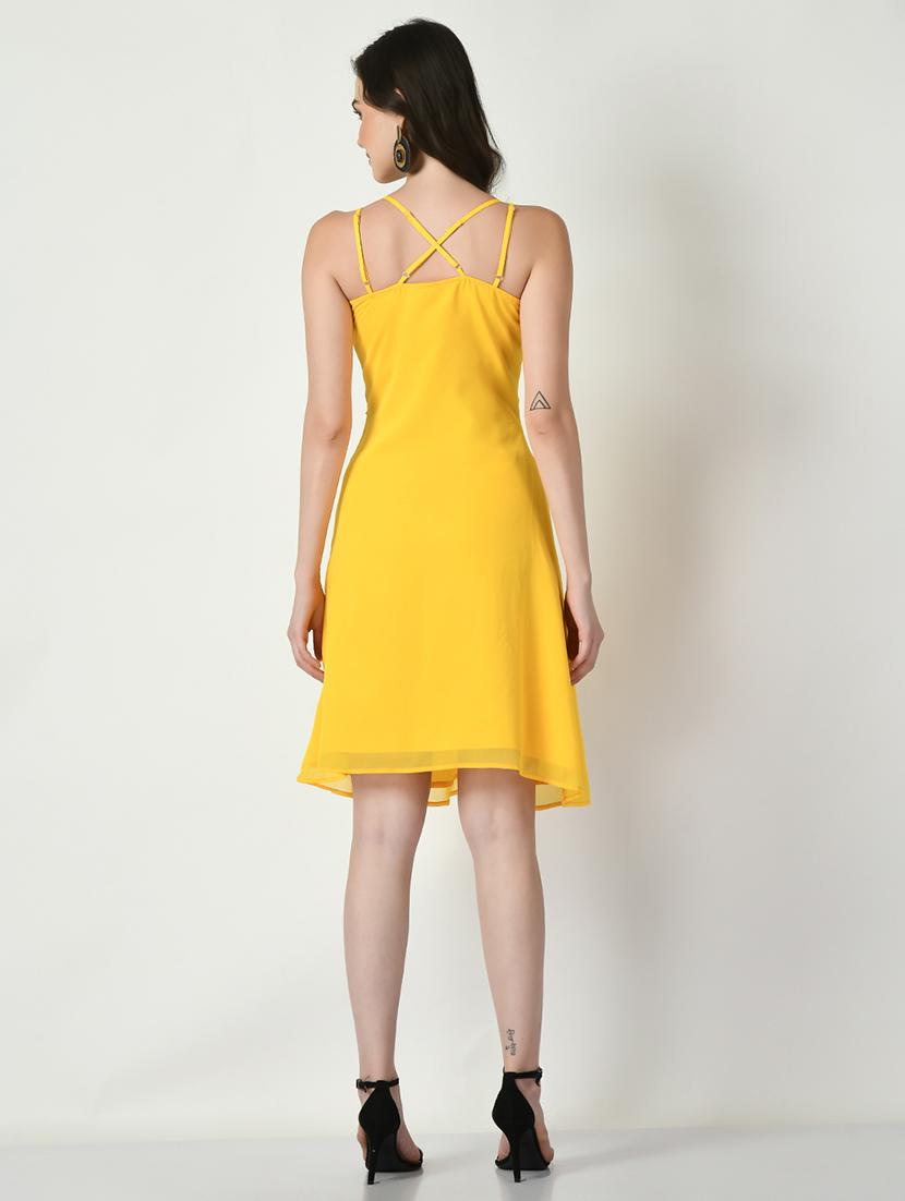 yellow solid a-line dress - 20351734 - Standard Image - 2