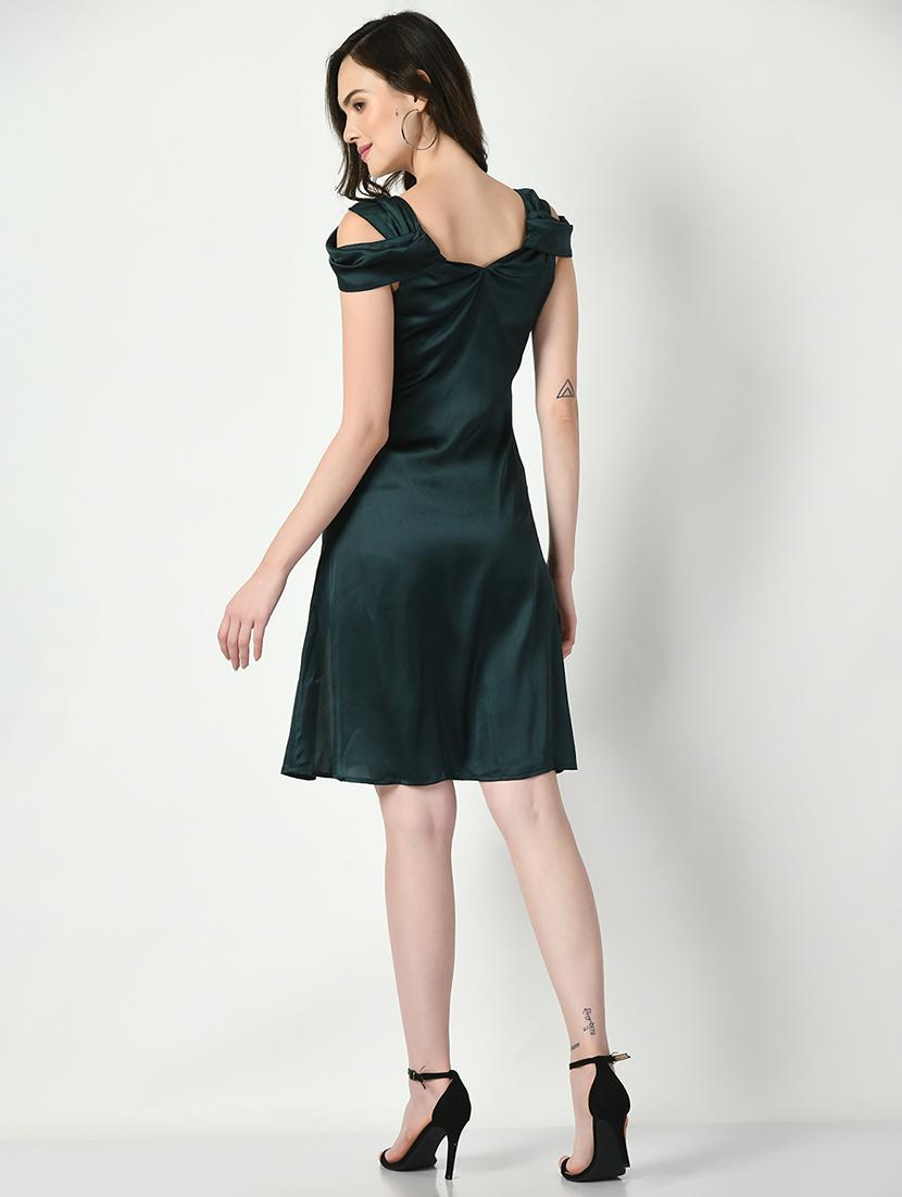 green solid sweat heart neck a-line dress - 20351744 - Standard Image - 2