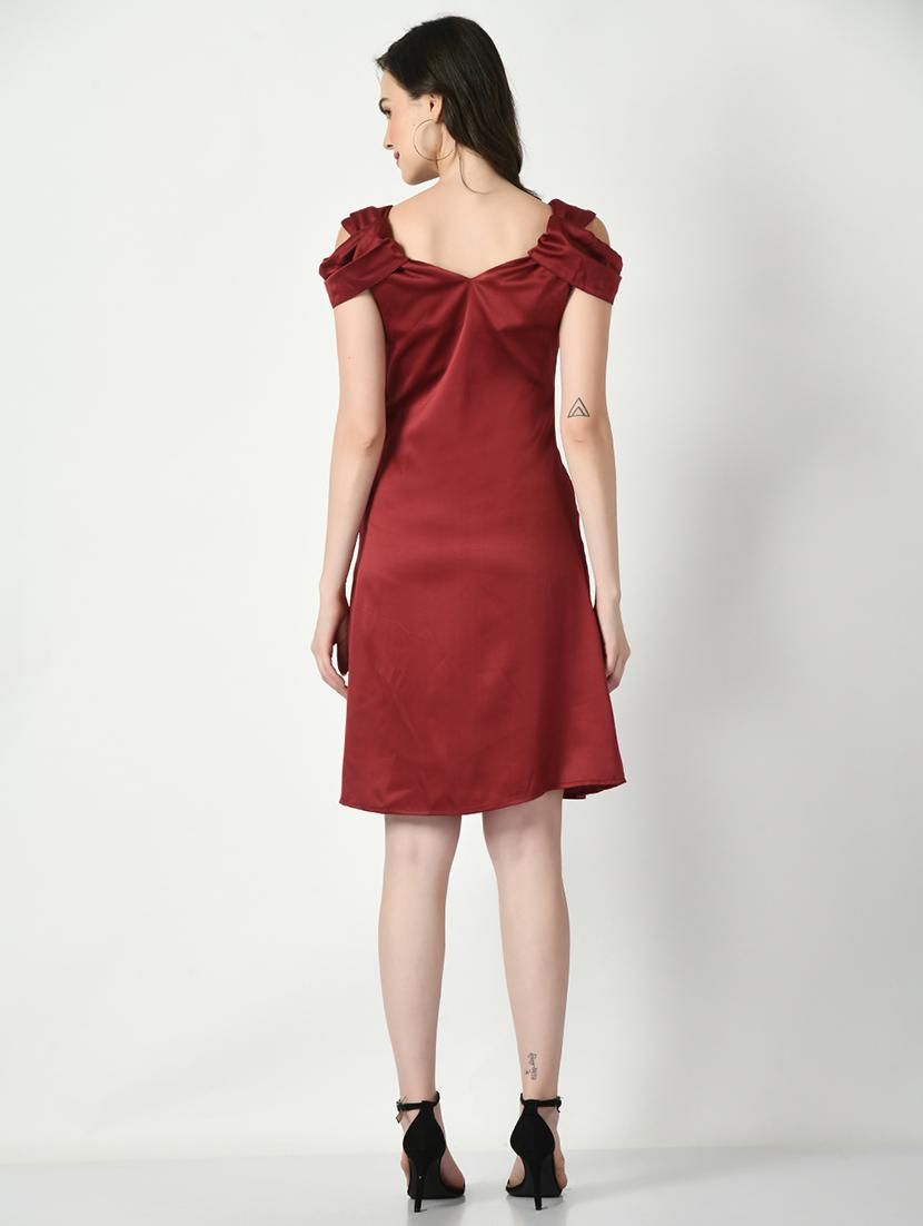 maroon solid sweat heart neck a-line dress - 20351745 - Standard Image - 2