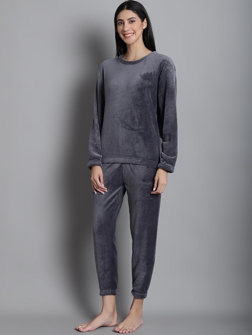 grey solid nightwear set - 20351764 - Standard Image - 2