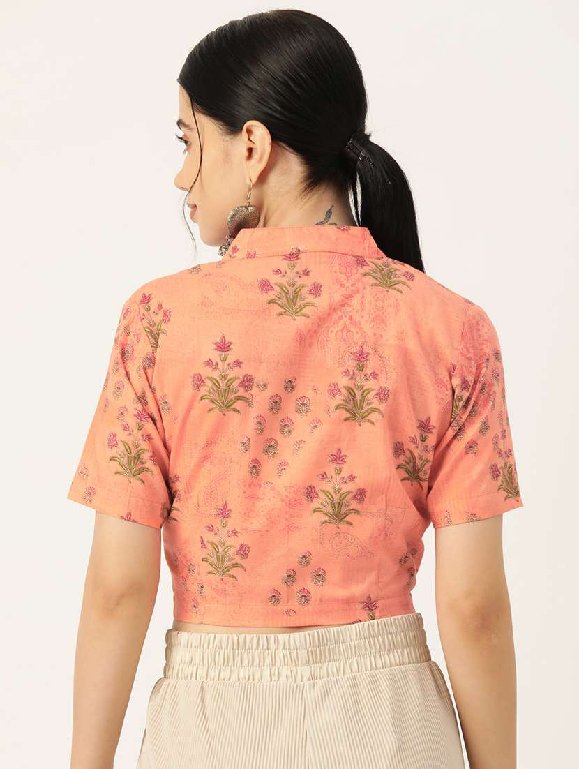 women peach mandarin neck stitched blouse - 20351881 - Standard Image - 2