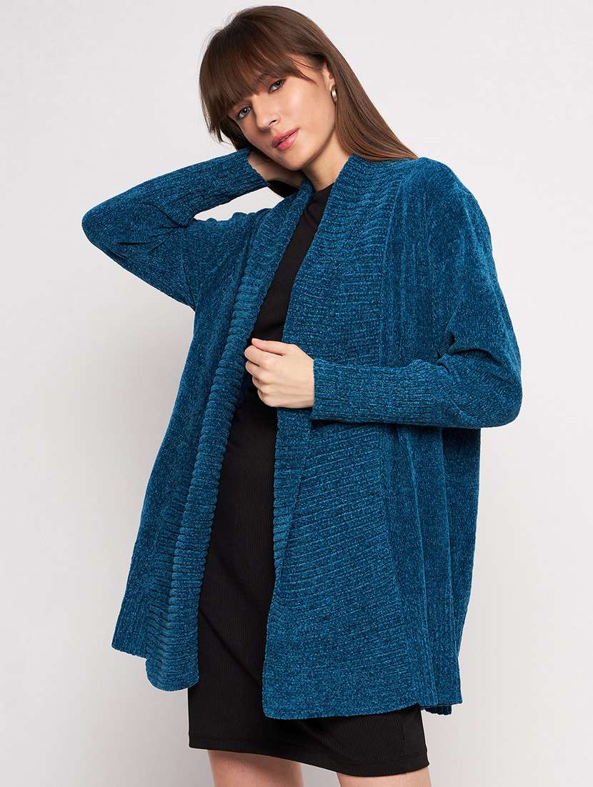 teal self design woolen shrug - 20351886 -  Standard Image - 2