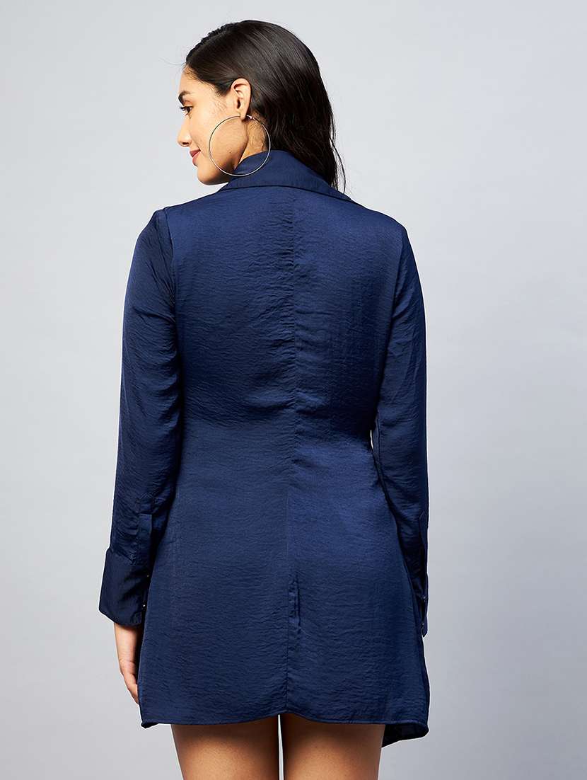 blue solid lapel neck bodycon dress - 20351890 -  Standard Image - 2