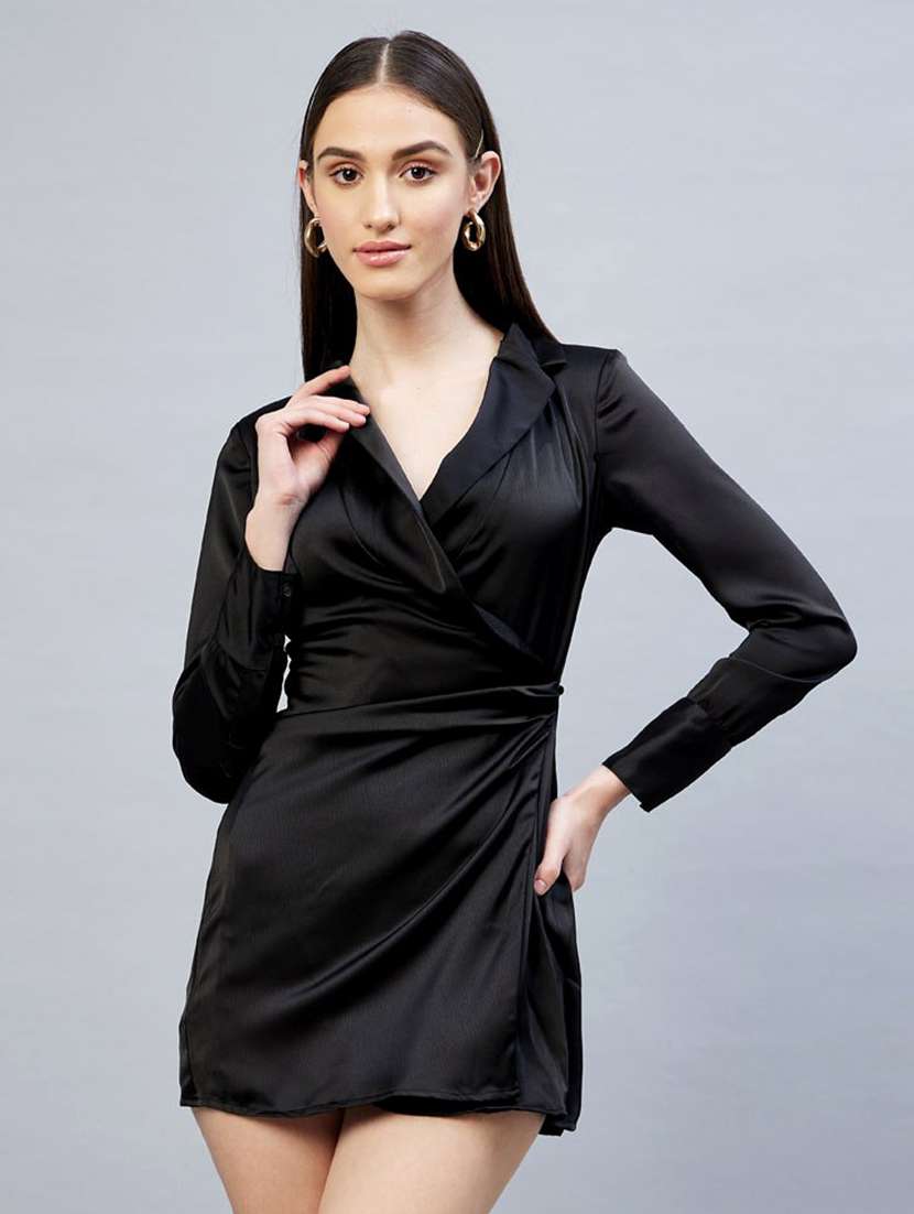 black solid wrap dress