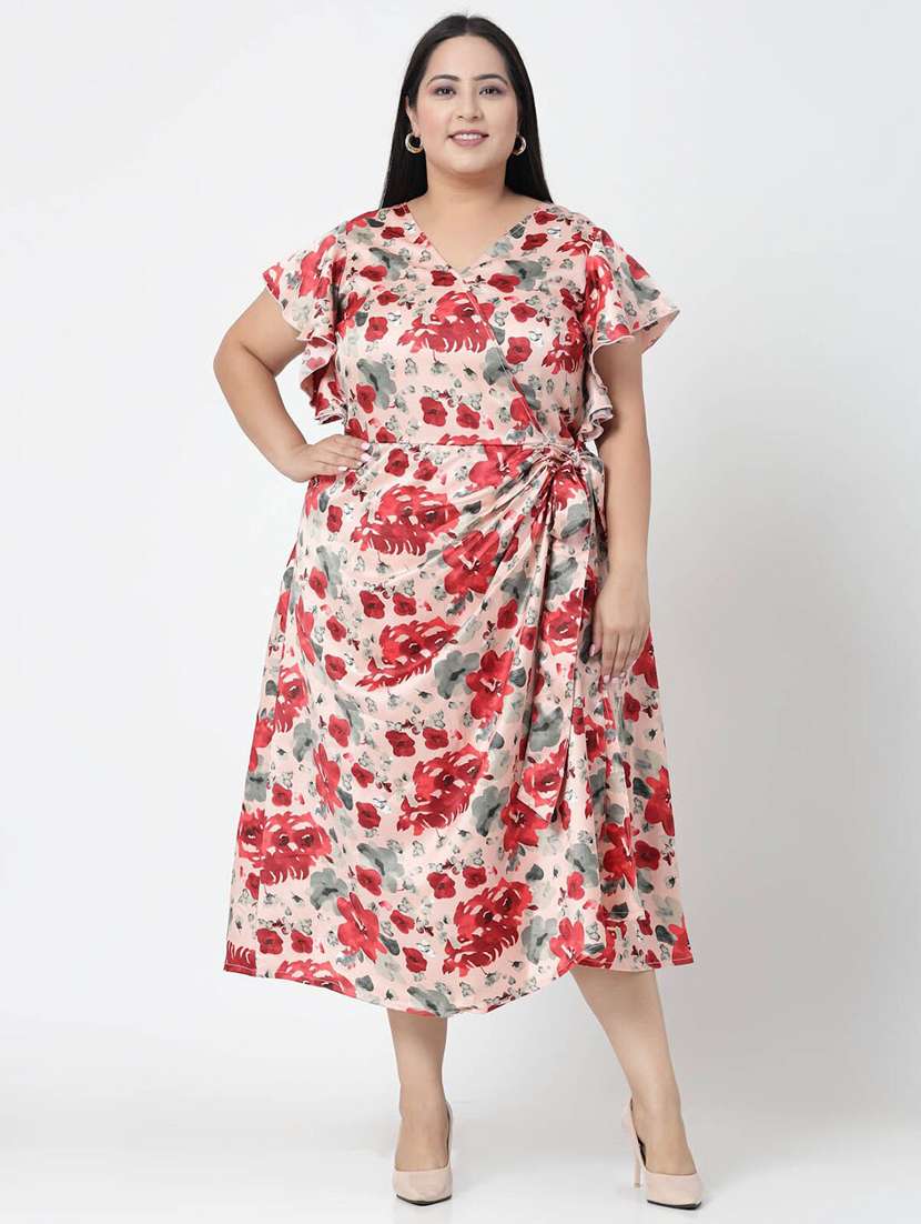 peach floral print wrap dress - 20352301 -  Standard Image - 2