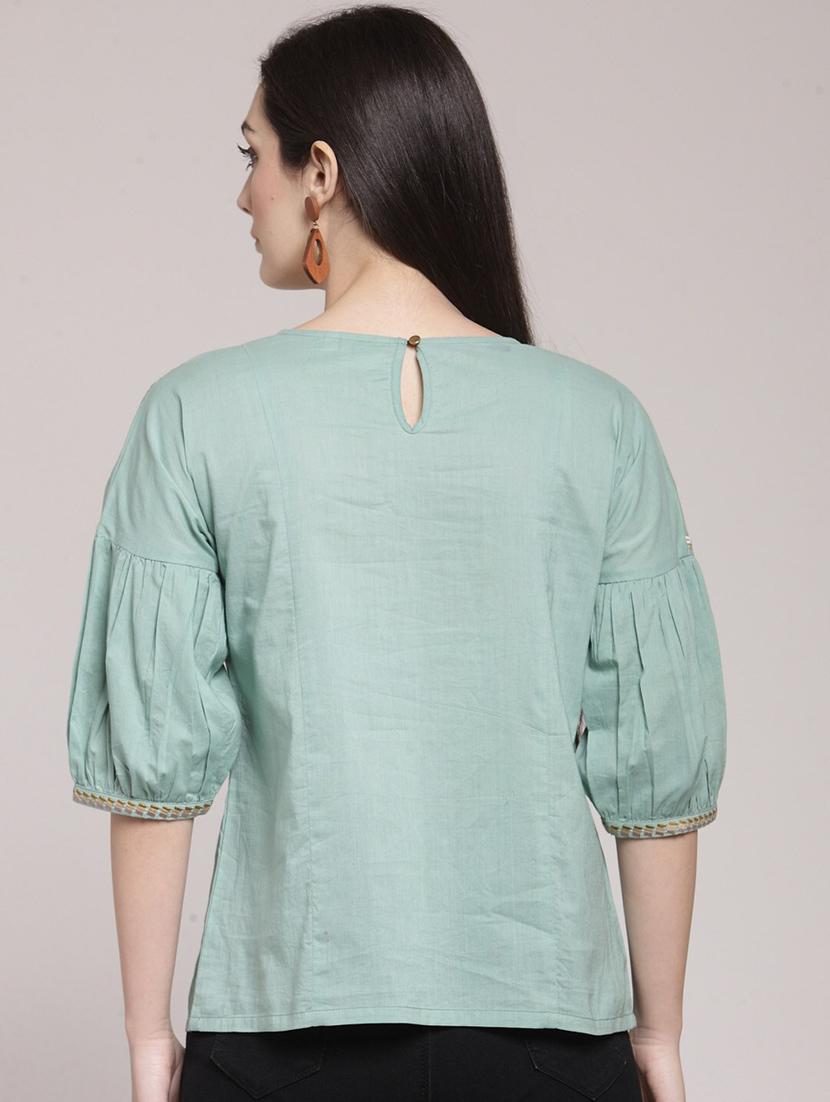 women green round neck a-line top - 20352328 - Standard Image - 2