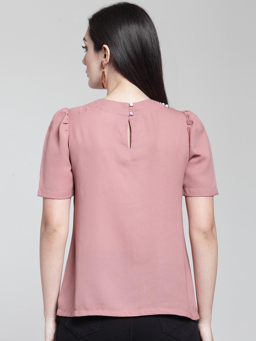 women pink round neck a-line top - 20352335 - Standard Image - 2