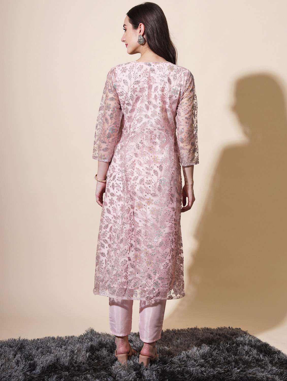 pink colored kurta pant set - 20353650 - Standard Image - 2