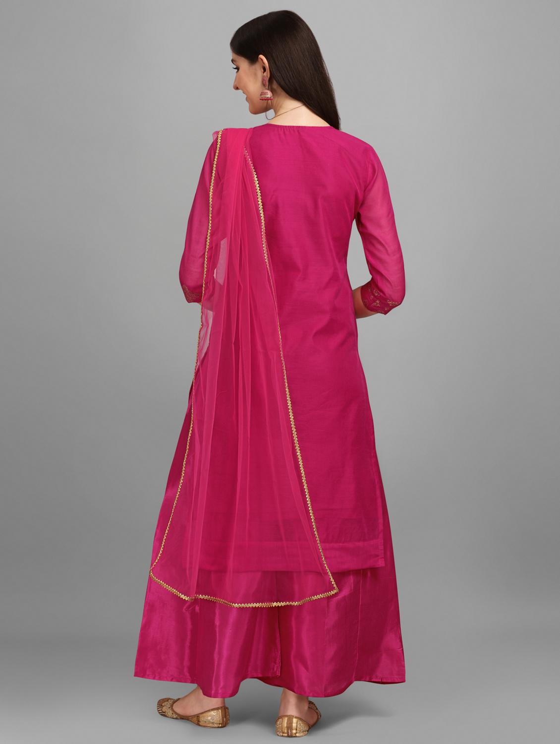 women pink notch neck kurta palazzo set with dupatta - 20353672 - Standard Image - 2