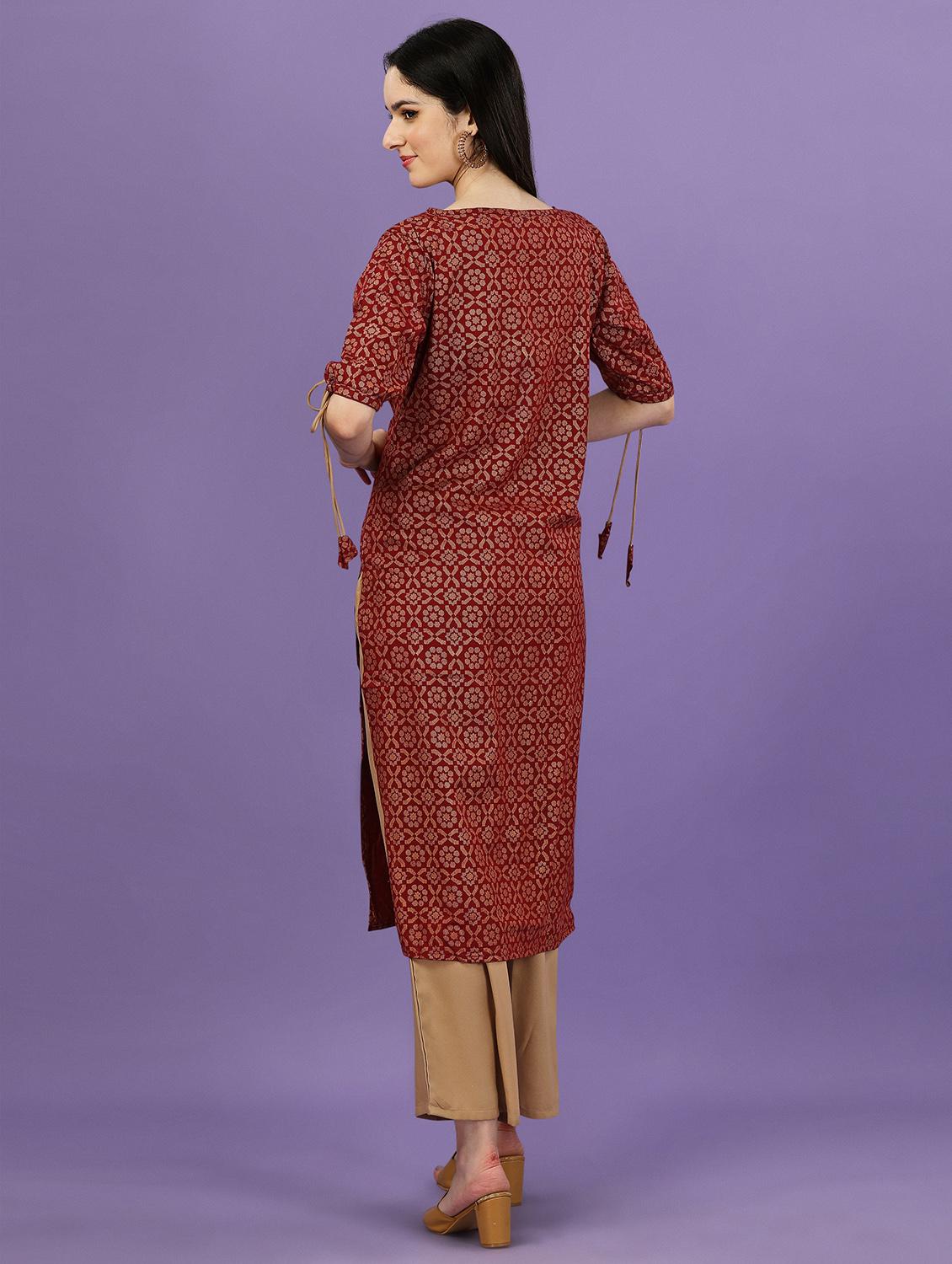 women red key hole neck kurta palazzo set - 20353679 - Standard Image - 2