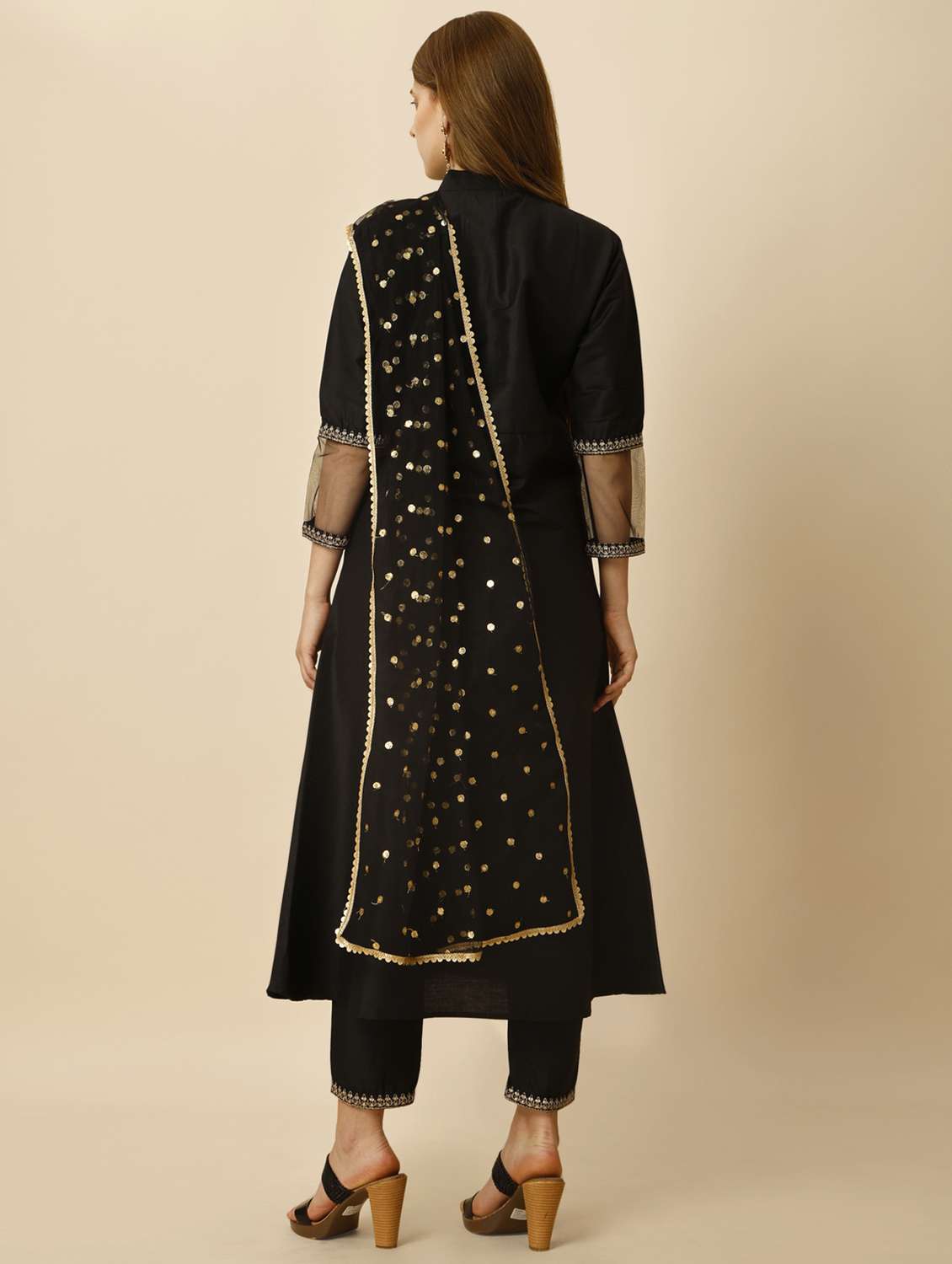 women black mandarin neck kurta pant set with dupatta - 20353697 - Standard Image - 2