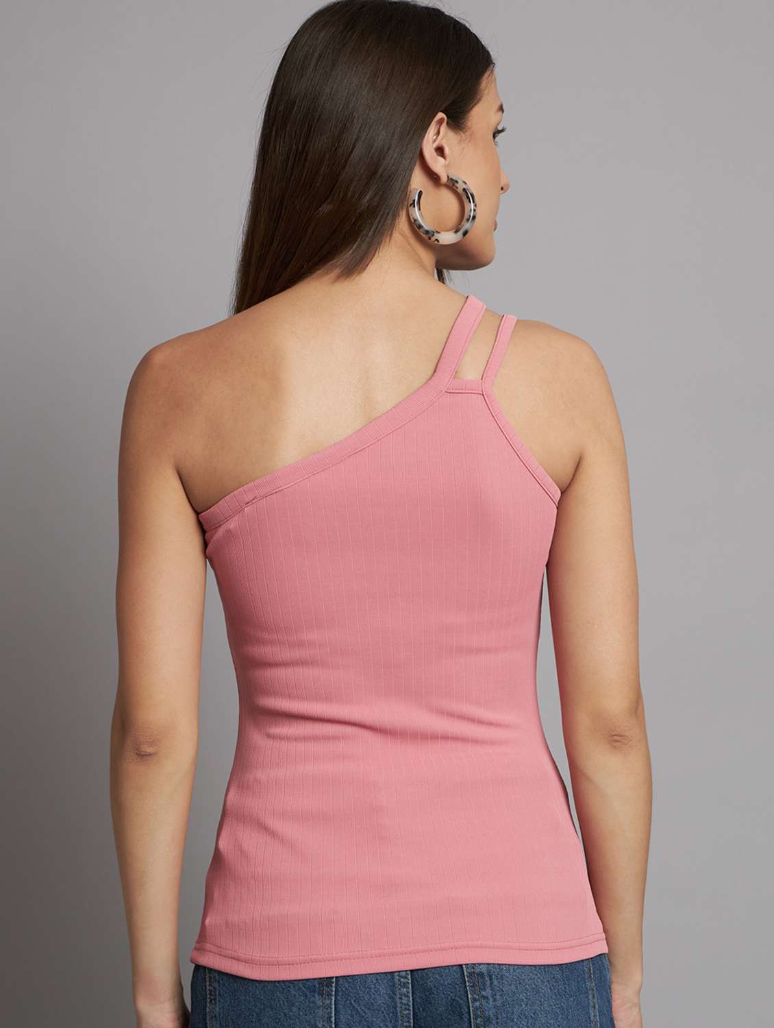 women single shoulder solid regular top - 20355022 -  Standard Image - 2