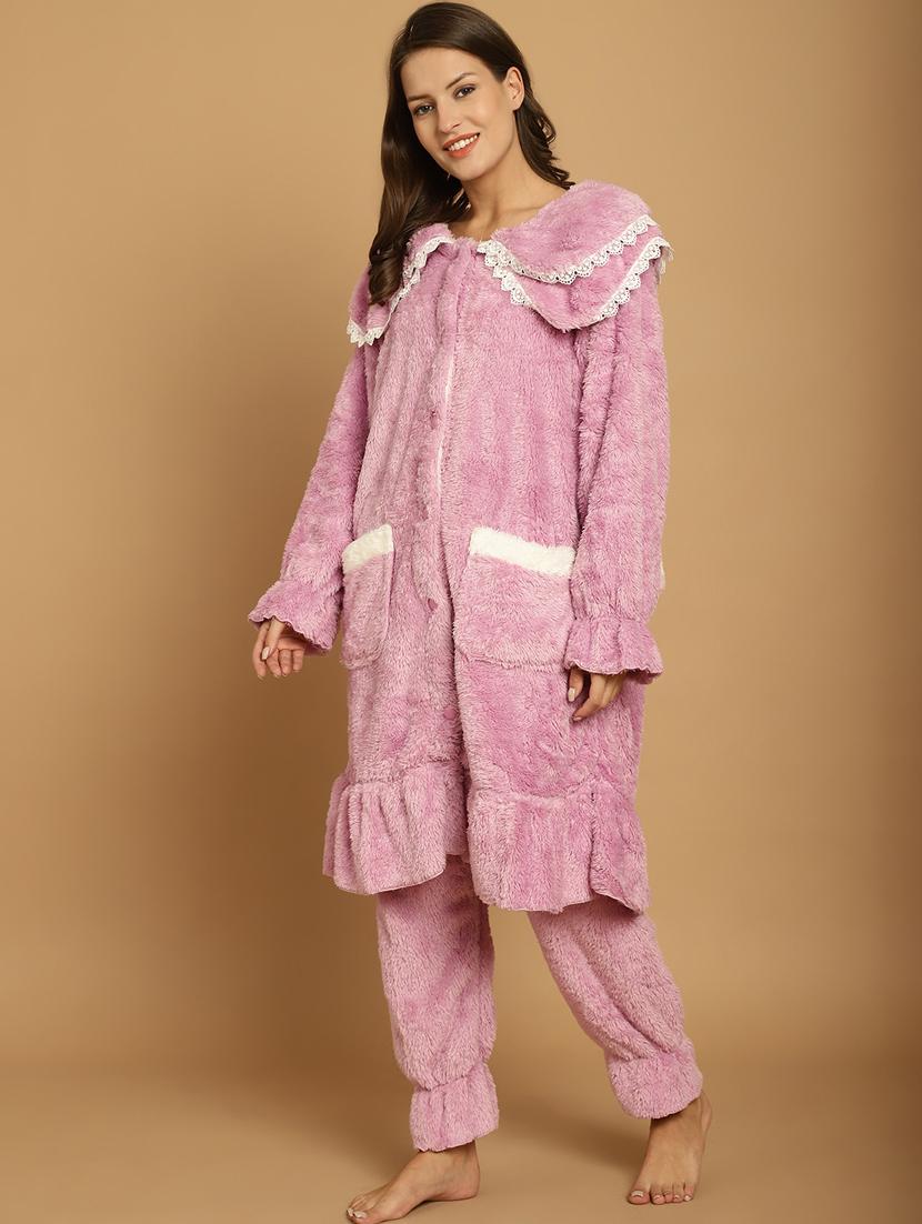 pink fur long sleeve pyjama nightwear set - 20355141 - Standard Image - 2