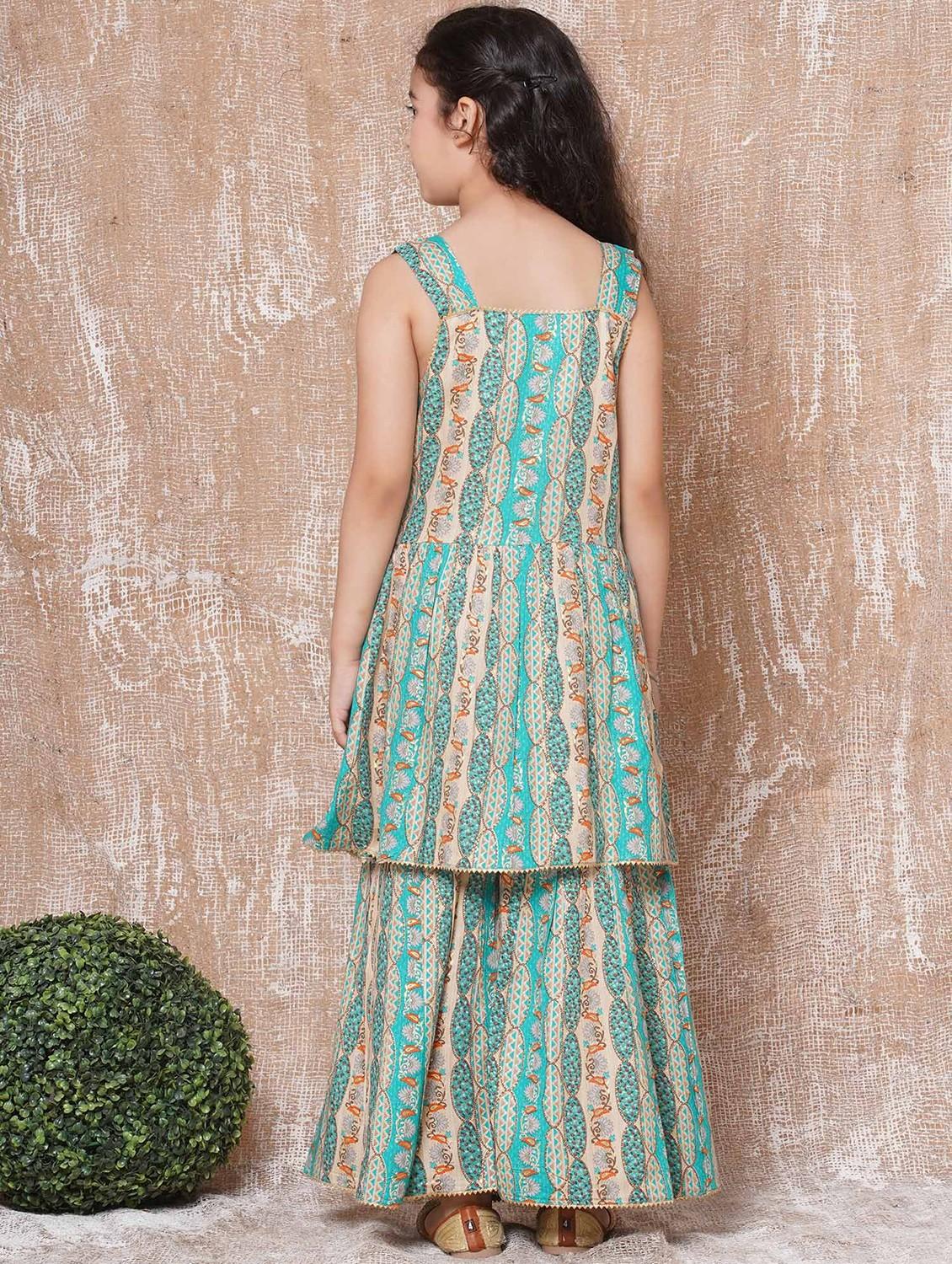 turquoise printed kurta sharara set - 20357092 - Standard Image - 2