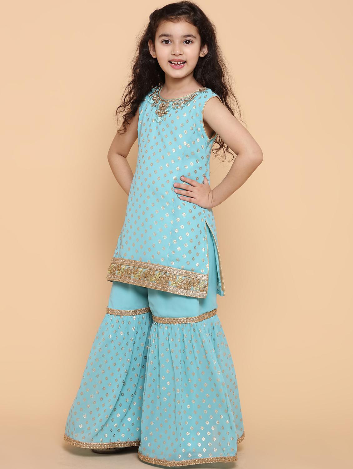 light blue solid with work kurta sharara set - 20357212 - Standard Image - 2