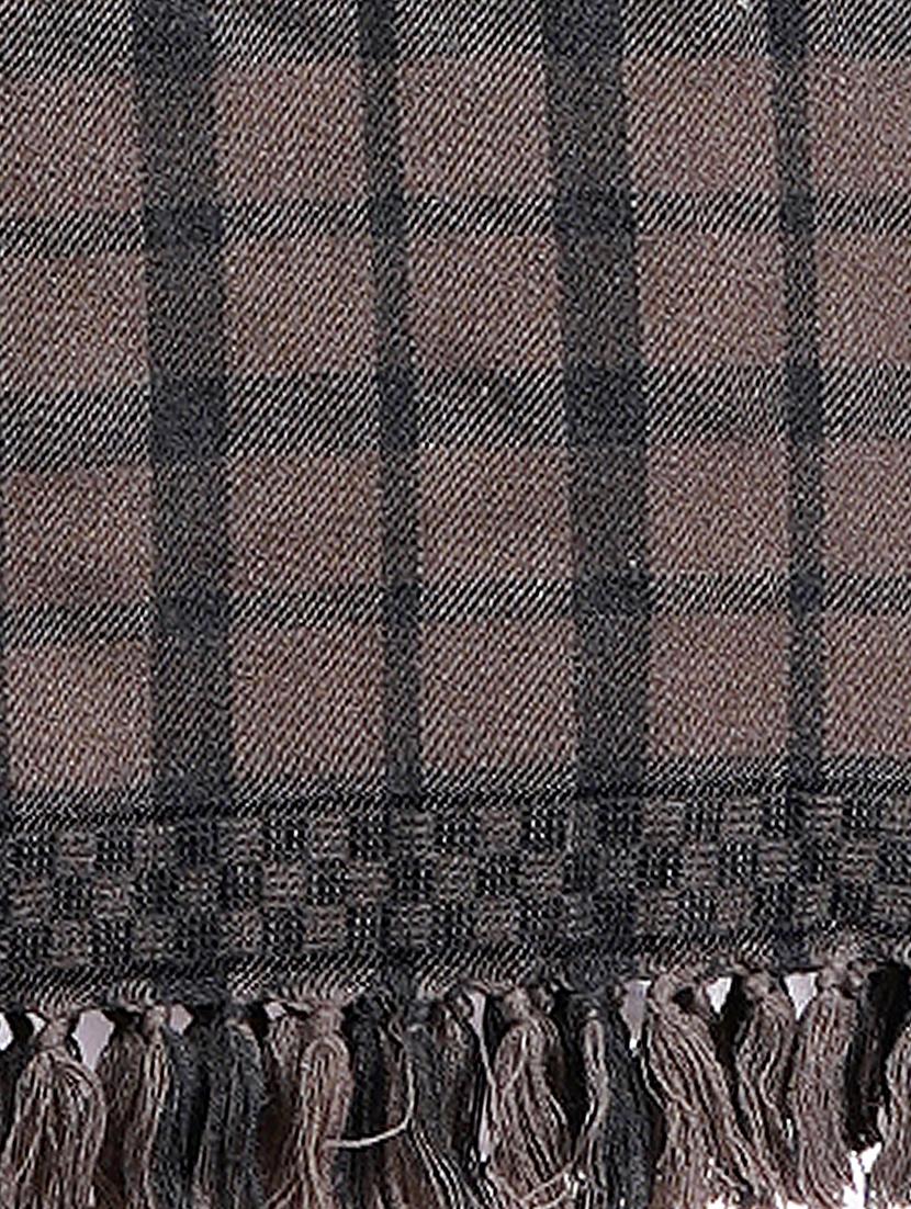 men brown checkered wool jamavar shawl - 20359872 - Standard Image - 2