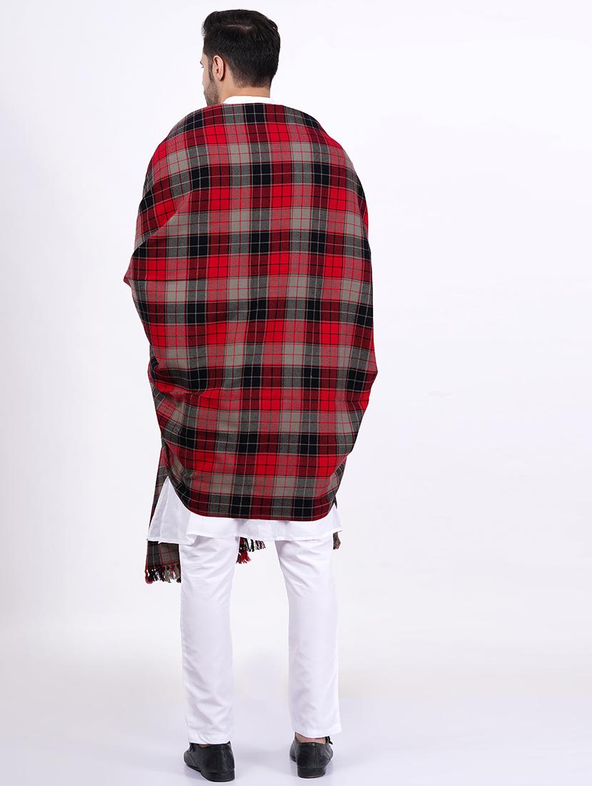 men red checkered wool jamavar shawl - 20359890 - Standard Image - 2