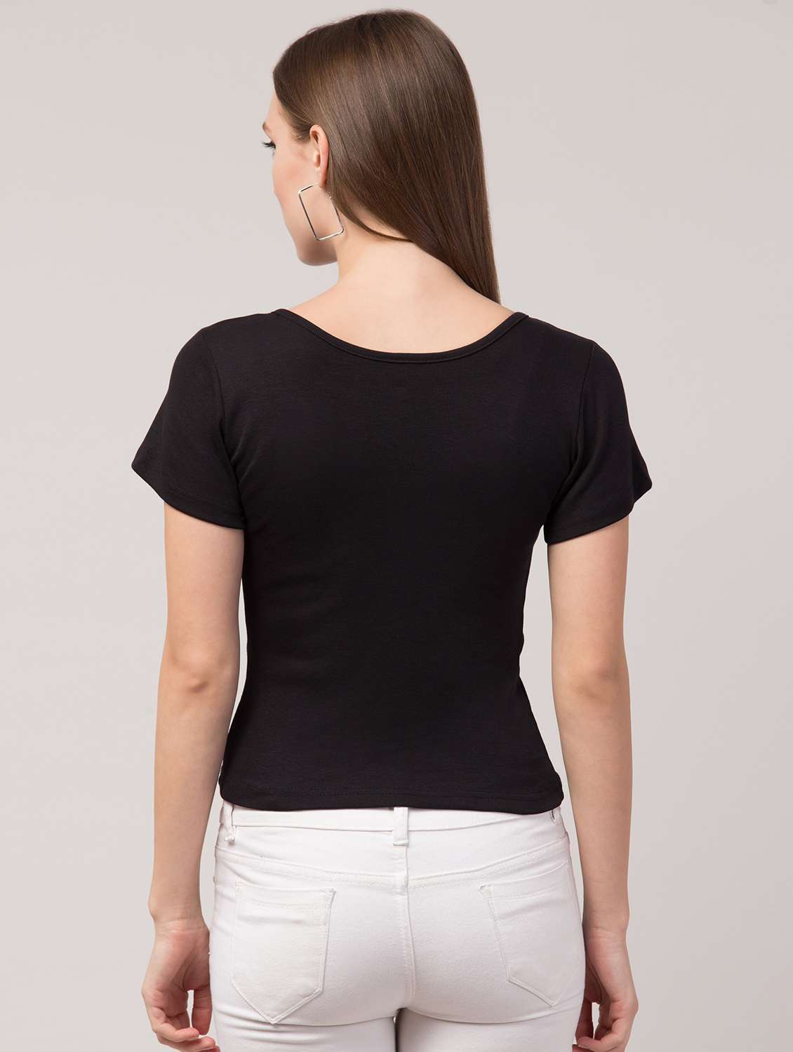 black solid short sleeves regular top - 20360031 - Standard Image - 2