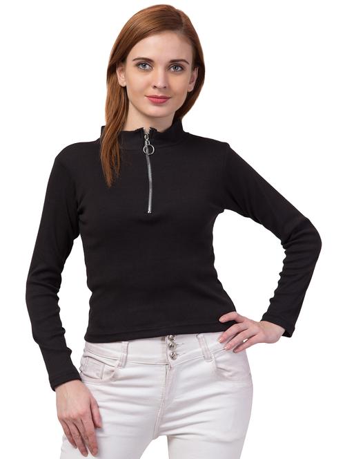 black solid long sleeves regular top - 20360049 - Standard Image - 0