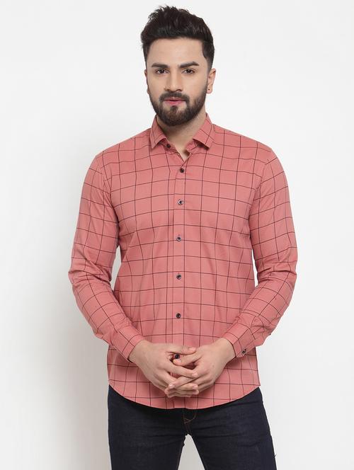 peach cotton casual shirt - 20360263 -  Standard Image - 0