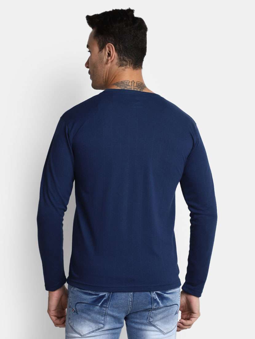 men navy blue solid long sleeves cotton regular t-shirt - 20361494 -  Standard Image - 2