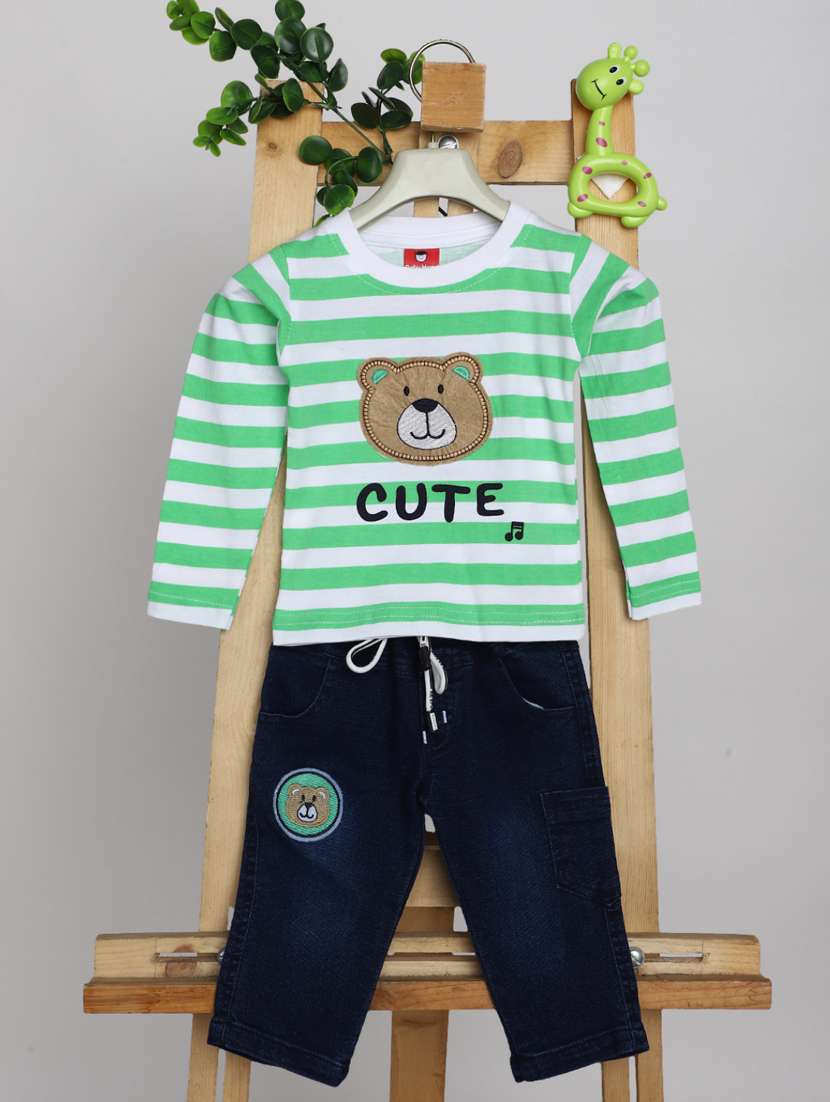 boys striped full length twin set