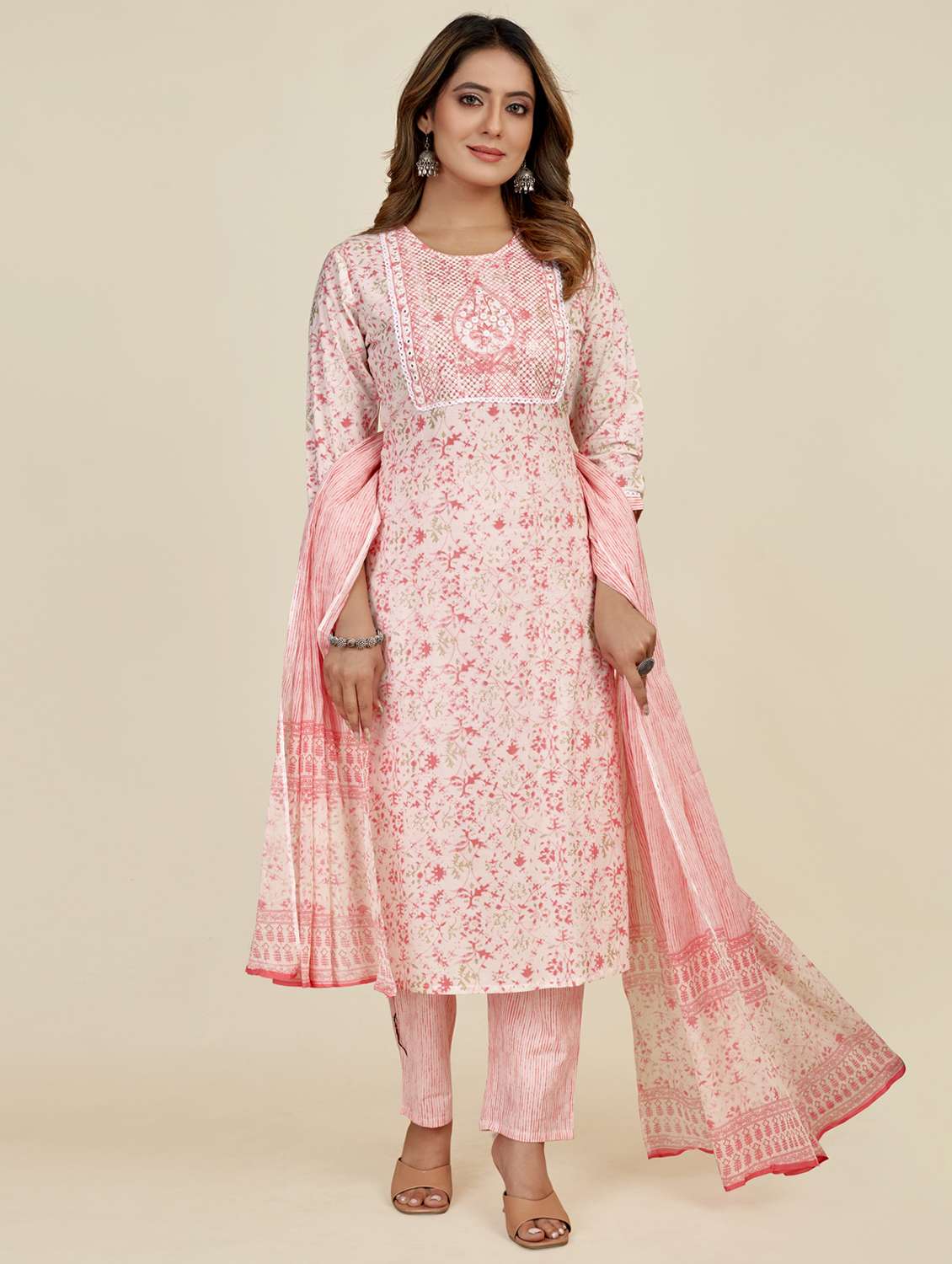 peach colored kurta pant set
