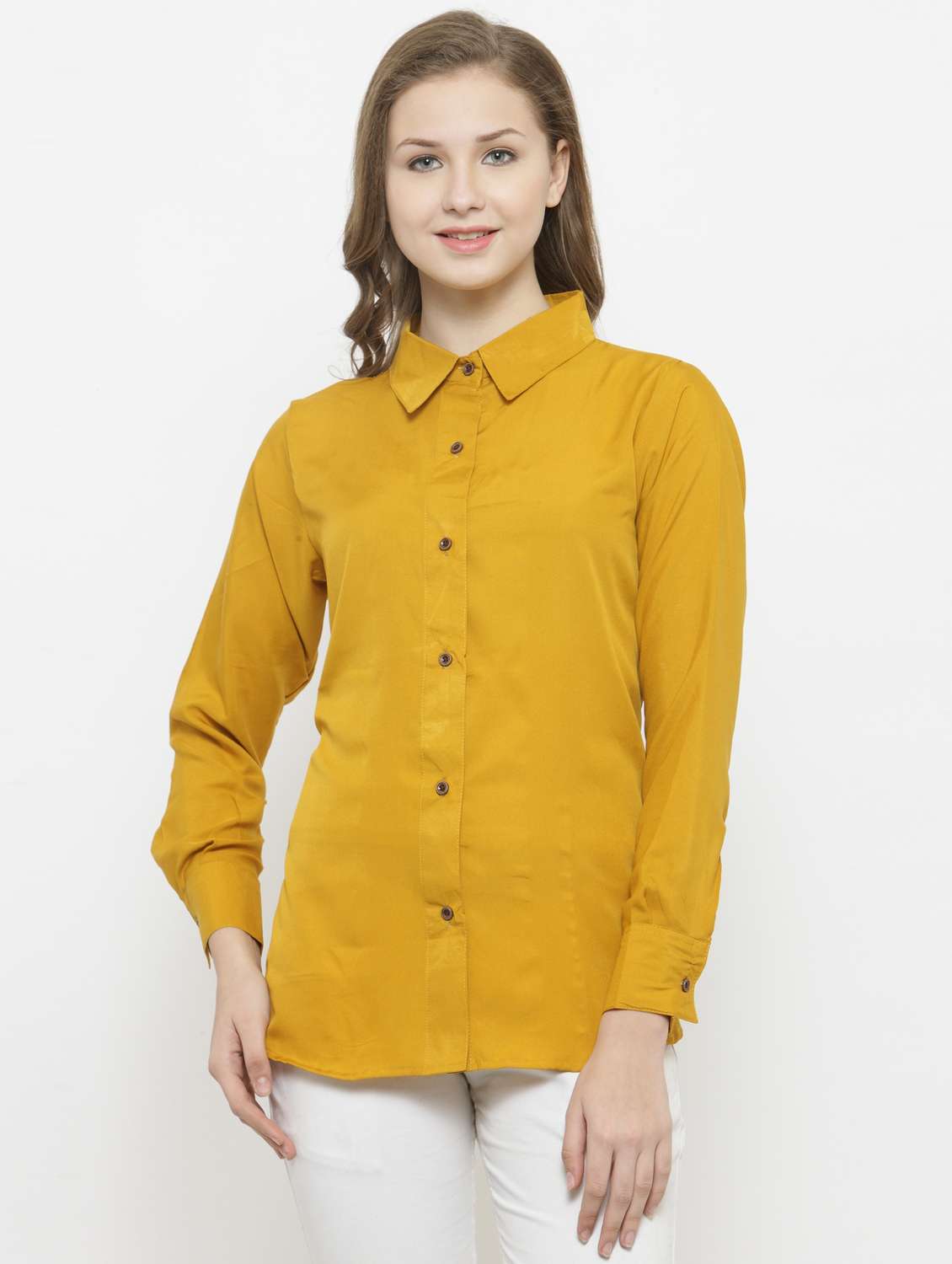 women yellow crepe regular shirt
