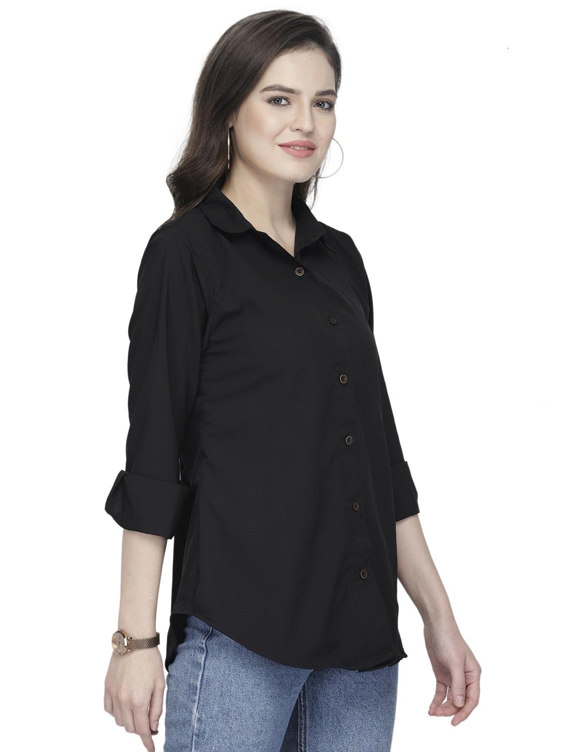 women black crepe regular shirt - 20362323 - Standard Image - 2