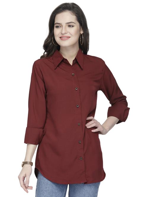 women maroon crepe regular shirt - 20362324 -  Standard Image - 0