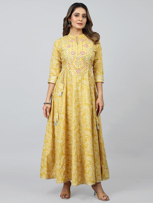 yellow colored a-line kurta - 20362756 -  Standard Image - 0