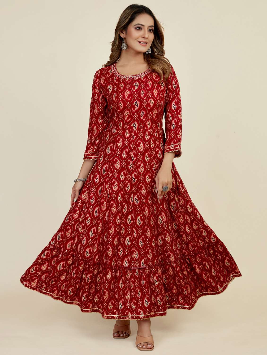 maroon colored flared kurta - 20362764 -  Zoom Image - 0