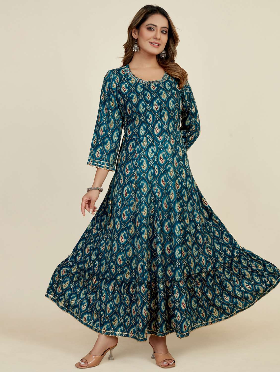 teal colored flared kurta