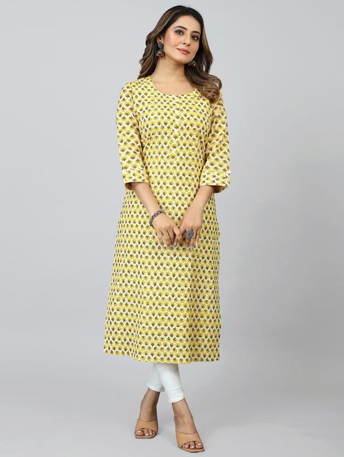 yellow colored straight kurta - 20362771 - Standard Image - 0