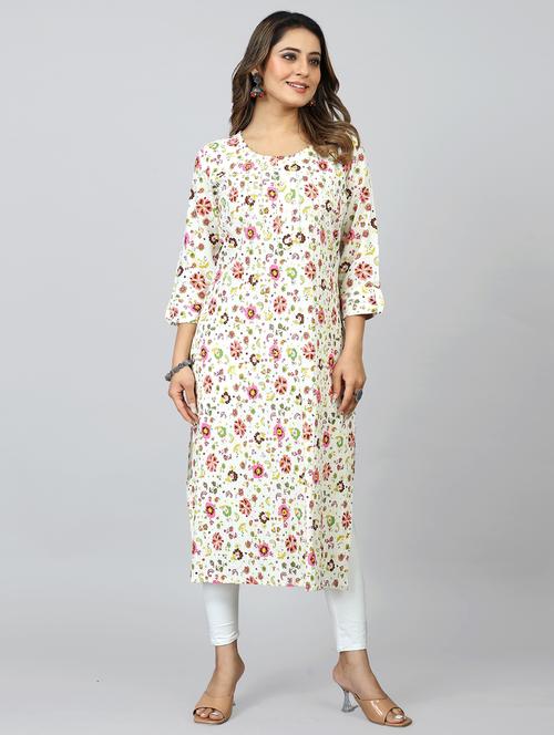 multi colored three quarter sleeve straight kurta - 20362773 - Standard Image - 0