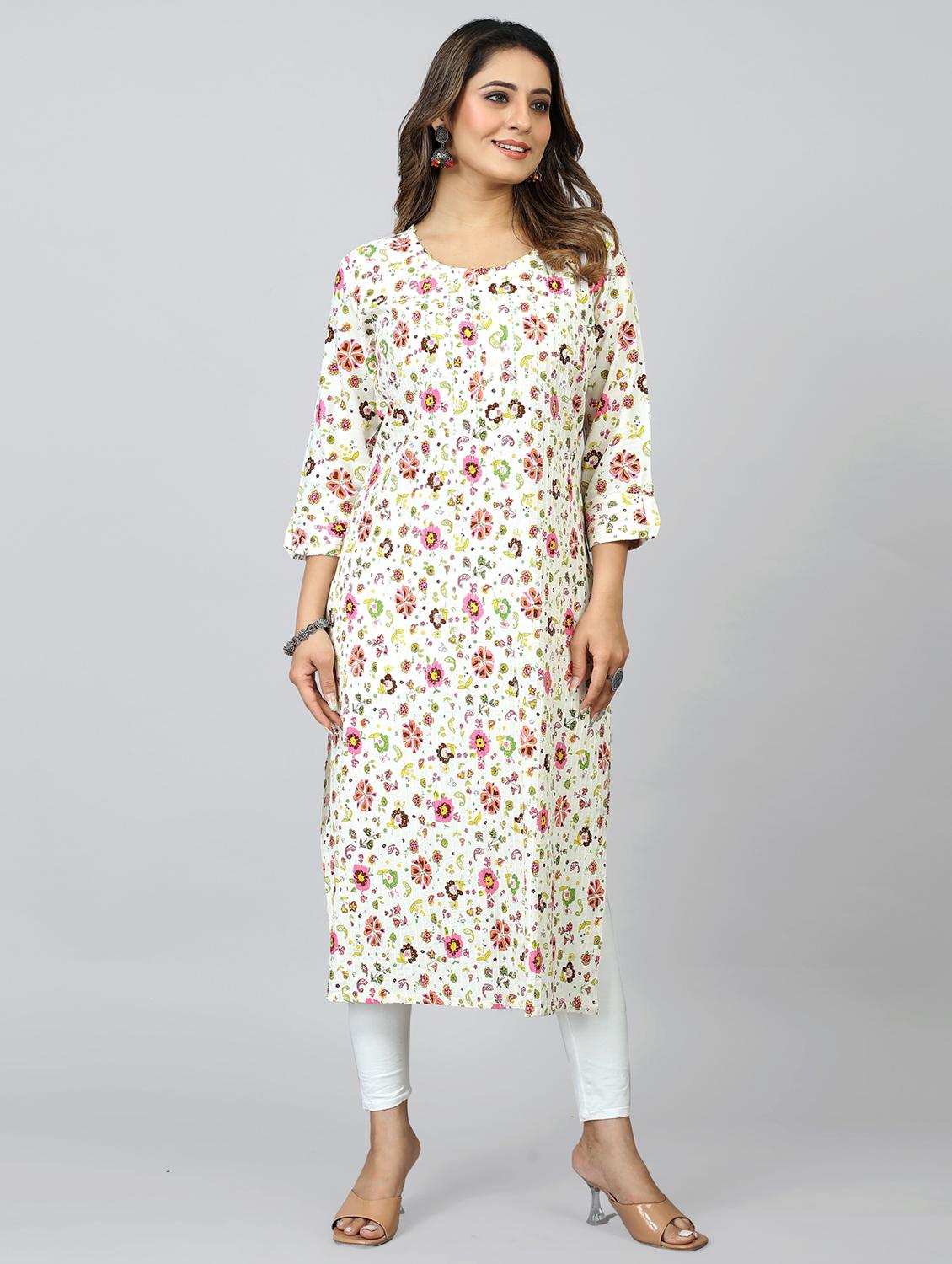 multi colored three quarter sleeve straight kurta - 20362773 - Zoom Image - 0