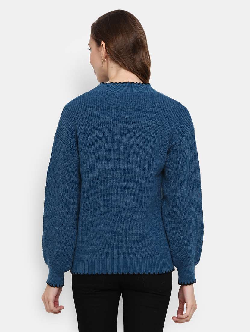 women blue cotton wool pullover - 20362819 -  Standard Image - 2