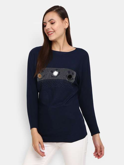 navy blue cotton wool pullover - 20362840 - Standard Image - 0