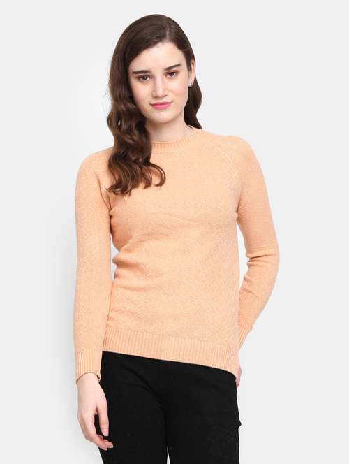 women peach cotton wool pullover - 20362846 - Standard Image - 0