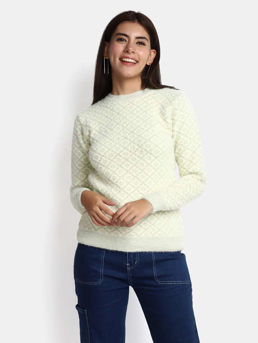 women cream cotton wool pullover