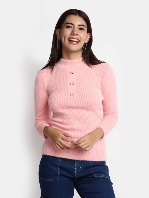 women pink cotton wool pullover - 20362863 - Standard Image - 0