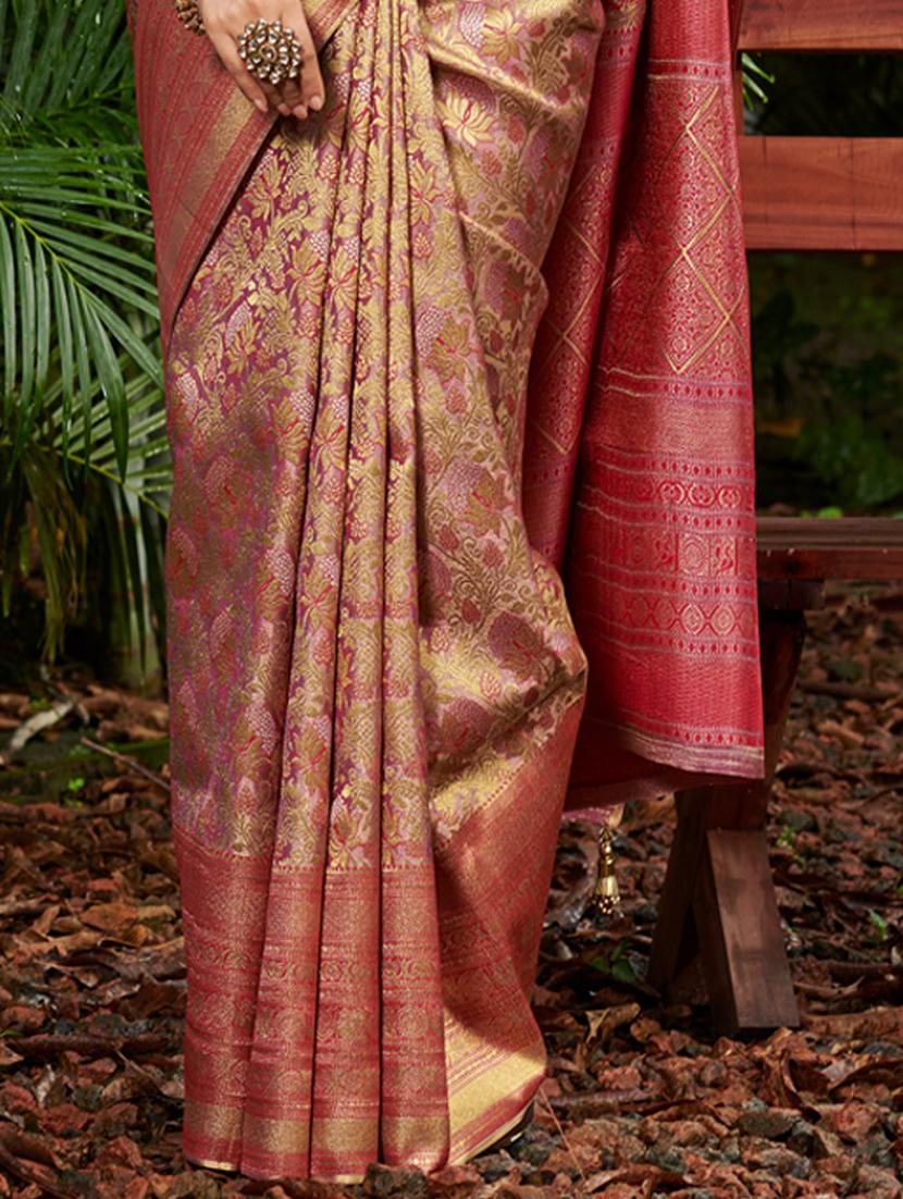 women's self design gold colored saree with blouse - 20363363 - Standard Image - 2