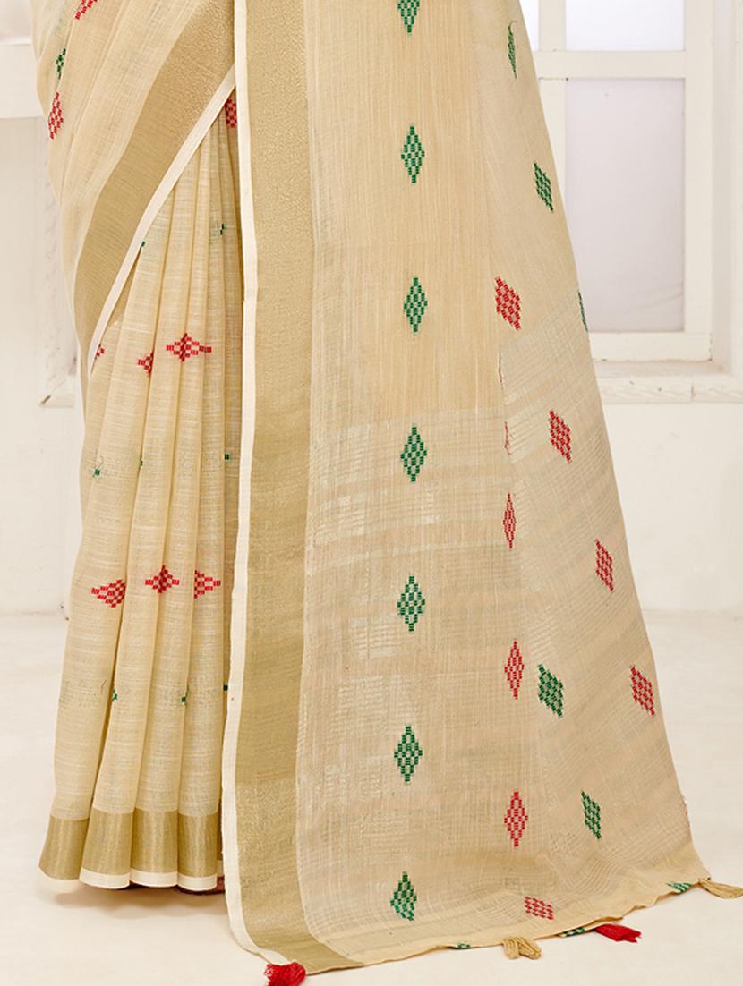 women's self design cream colored saree with blouse - 20363426 - Standard Image - 2