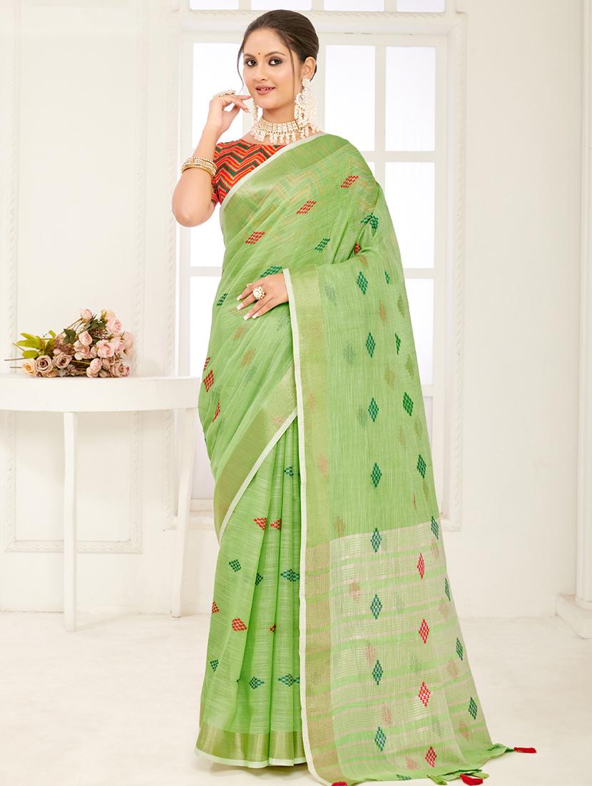women's self design lime colored saree with blouse - 20363428 - Zoom Image - 0
