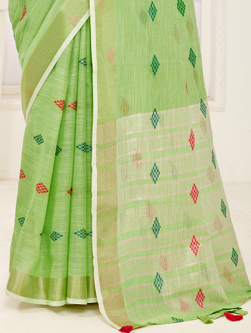 women's self design lime colored saree with blouse - 20363428 - Standard Image - 2