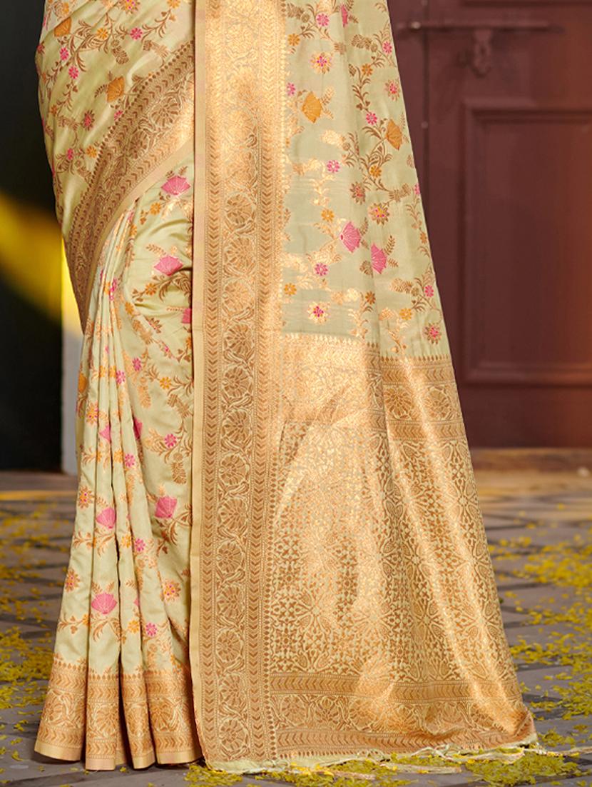 green colored banarasi saree with blouse - 20363492 - Standard Image - 2