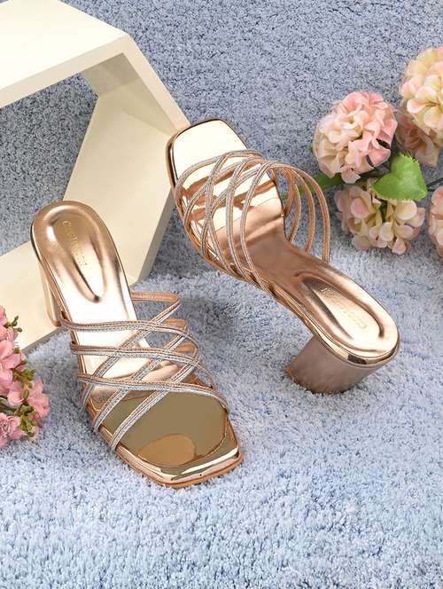copper synthetic slip on sandals - 20363819 -  Standard Image - 0