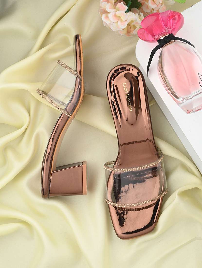 copper synthetic slip on sandals